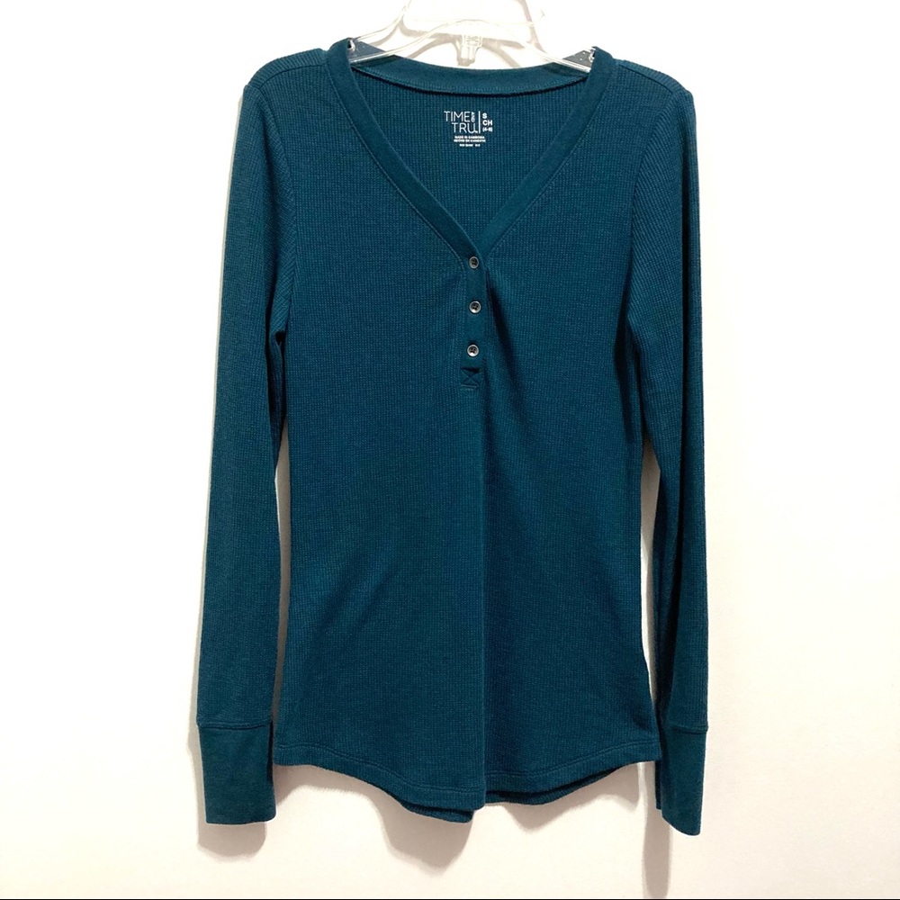 Women’s Turquoise Long Sleeves V-Neck Top